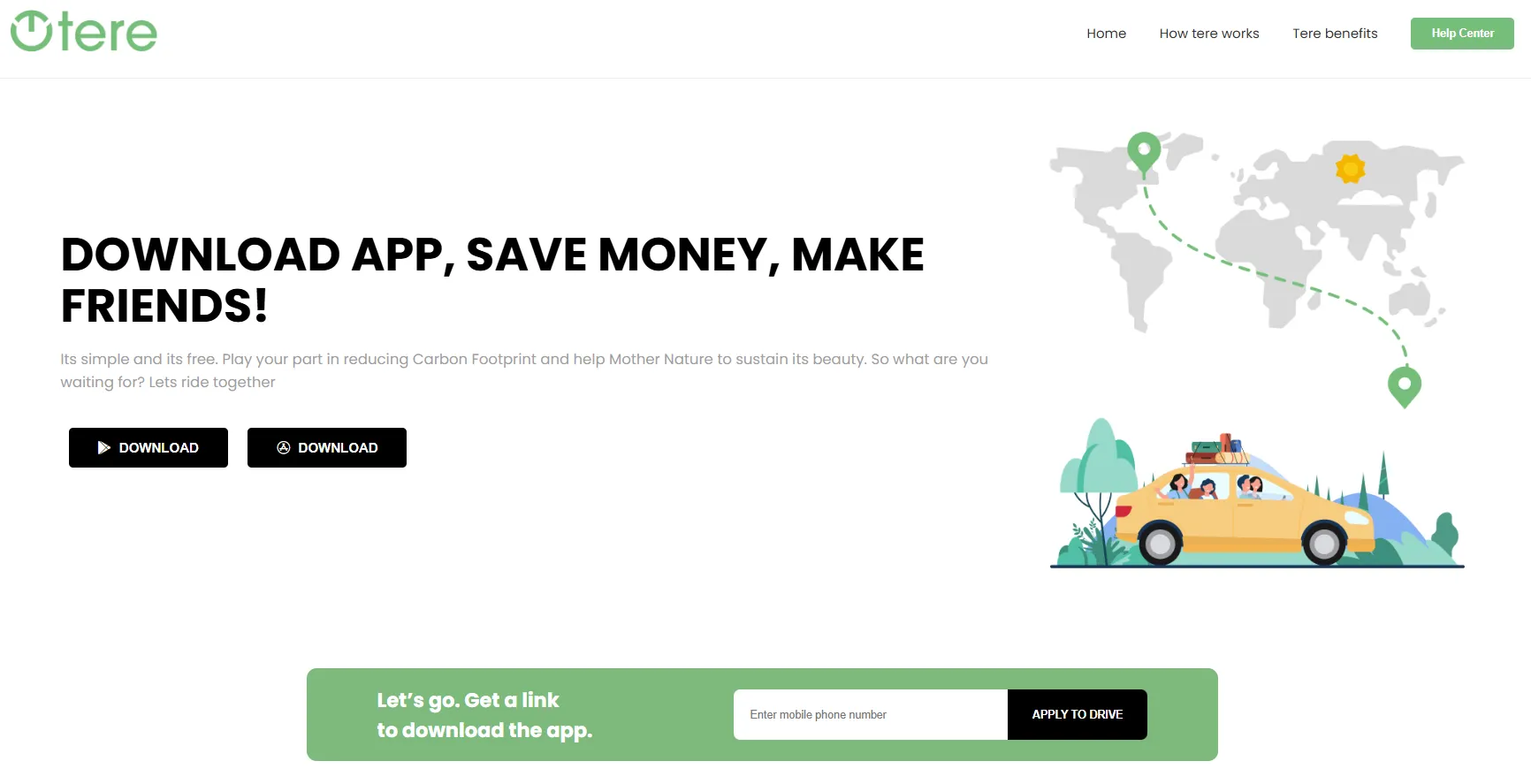 Tere: Ride Sharing Landing Page